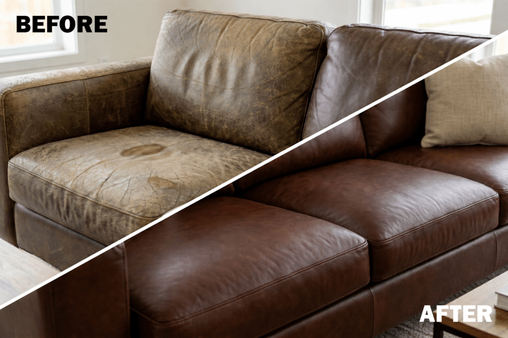 The $4,000 Save: Why Luxury Leather Restoration is the Ultimate Home Investment 1 beforeand after