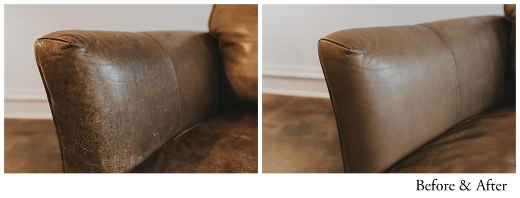 Leather Restoration vs. Replacement: Which Is Right for Your Furniture? 1 before and after