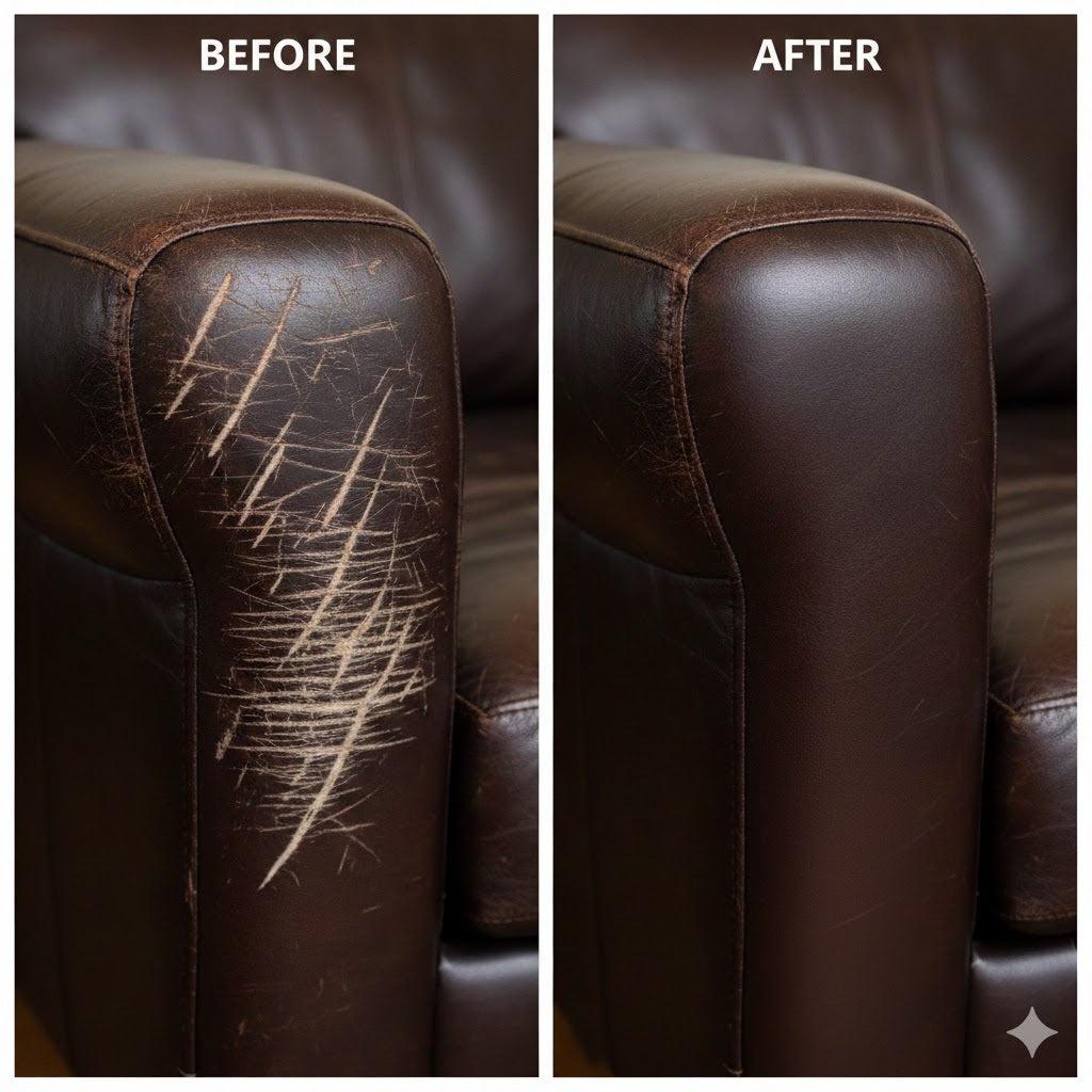 Leather Restoration vs. Replacement: Which Is Right for Your Furniture? 2 before and after2
